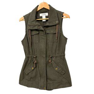 SEBBY Army Green Khaki Utility Vest Womens Size Small Full Zip Cotton Pockets